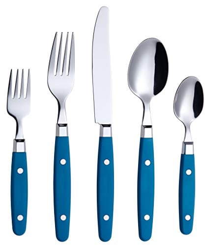 ANNOVA Juego de Cubiertos 20 Piezas Acero Inoxidable Mango de Color con Remache/Cubiertos Estilo Retro (Blue, 20 Pieces)
