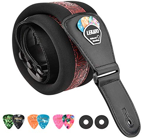 LEKATO Memory Foam gepolsterter Gitarrengurt 3''Breite Gitarrengurte Verstellbare Länge von 45 bis 55 für E-Bassgitarren