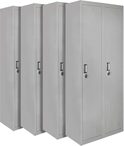 Montafox 4er Set Spind Garderobenschrank Doppelspind Metallschrank Umkleideschrank 180 x 60 x 50 cm ; Grau-Grau