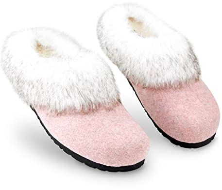 DUNLOP Pantofole Donna, Ciabatte Pelose Donna Invernali da Casa Antiscivolo con Suola in Gomma (38 EU, Rosa, numeric_38)