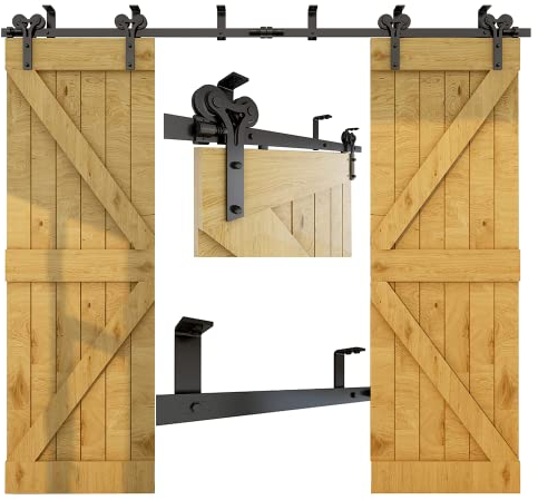 BONIKLUBA 2,1 m Deckenhalterung, Schiebetür-Hardware, Schienen-Set, Y-Form, Rollaufhänger-Set, glatt für Doppeltür, Schwarz