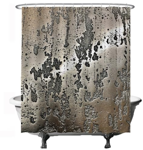 Ulticool Rideau de douche, en acier et métal, industriel, 180 x 200 cm, lavable, anti-moisissure, avec 12 anneaux, marron beige