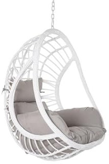 DRW Sillon Colgante de Jardin de Ratan Sintetico Blanco 143X80X100 cm