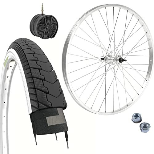 Llanta delantera de 24 x 1,75 cm + cubierta blanca + cámara para bicicleta de paseo, rueda de aluminio/acero