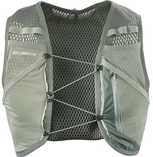Salomon Active Skin 4 No Flasks Unisex-Hydrationsweste Trail running Wandern MTB, Kompatibel mit weichen Trinkflaschen (nicht enthalten), Einfache Flüssigkeitszufuhr, Präzise Passform, Grün, L