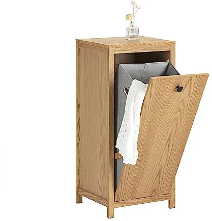 SoBuy Laundry Cabinet Laundry Chest Bathroom Cabinet with Laundry Basket Natural W40 x D35 x H90cm BZR96-N
