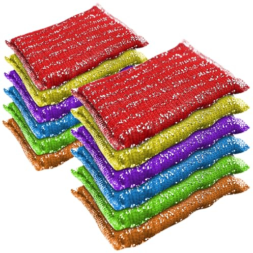 SOL 12pk Stainless Steel Scourers Pads, 8.5cm x 10cm Non-Scratch Scourers, Thin Sponges with Abrasive Outer Layer, Heavy-Duty Scouring Pads for Pans, Pots, Dishes, and Kitchen Cleaning Tasks