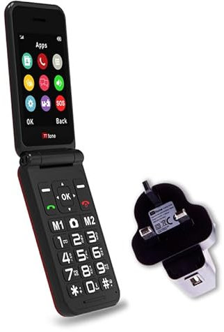 TTfone TT760 4G USB-C Téléphone portable pour personnes âgées, simple et facile à utiliser, cellule pliable à rabat pas cher et facile à utiliser, EE Pay as you go (rouge, avec chargeur secteur)