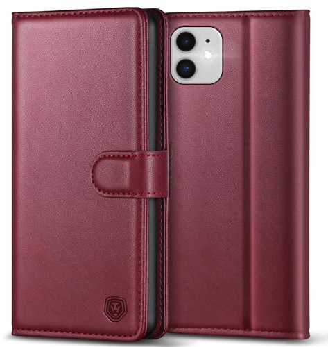 Kuafcase Compatible for iPhone 11 Case with 4 Card Slots Magnetic Closure Kickstand Shockproof Protective Phone Case Compatible for iPhone 11 - Wine Red