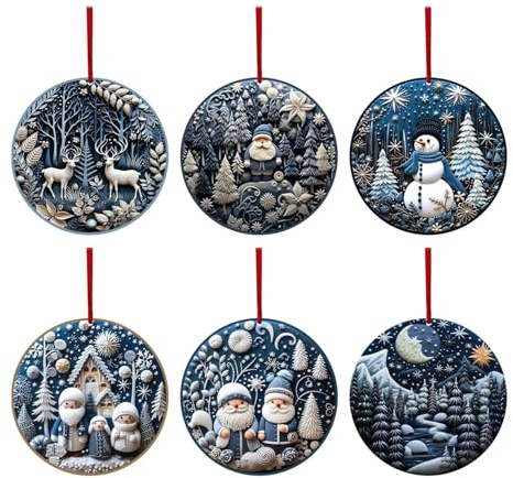 Folpus 6 x Weihnachtsdekorationen, Hängeschild, Acryl, Weihnachtsbaum, Foto-Requisiten, Weihnachtsanhänger, Weihnachtsschmuck für Thanksgiving