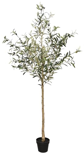 WINSOON Olive Tree Artificial 6FT Faux Olive Trees Indoor Outdoor Topiary Silk Tree Plants with Wood Trunk and Lifelike Fake Fruits for Home Office Decor