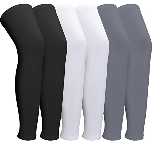 Loppdece 3 Paar Kompressions-Beinmanschette, UV Sonnenschutz Beinmanschetten, Lang Kompression Beinärmel für Radfahren Laufen Basketball Männer und Frauen(Schwarz Weiß Grau)