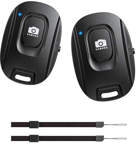 Fadbuds 2 Pcs Wireless Bluetooth Camera Shutter Remote Control for Smartphones, Photos Videos Selfie Button Release Clicker Control Compatible with IOS Android Devices (Wrist Strap battery Included)