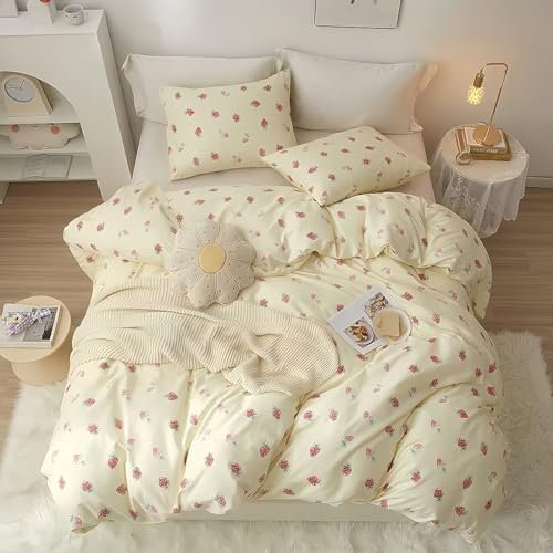 Tabeskly Erdbeere BettwäSche Mädchen Kinder KinderbettwäSche Bed Cute Duvet Cover Bedding Set Gelb 135×200cm