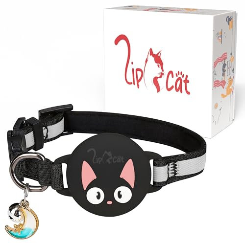 LipCat® AirTag Katzenhalsband – Für mehr Sicherheit bei jedem Abenteuer – reflektierend, gepolstert, verstellbar & AirTag-kompatibel mit Sicherheitsverschluss, Schwarz