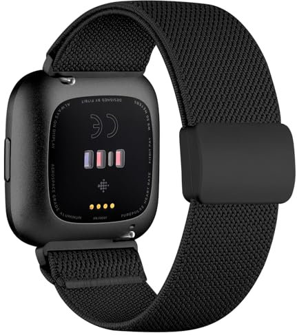 Chinbersky Elastisches Armband Kompatibel mit Fitbit Versa 2/Versa/Lite/SE für Frauen Männer - Magnetische Schließe, Nylon Stoff Sport Ersatzband