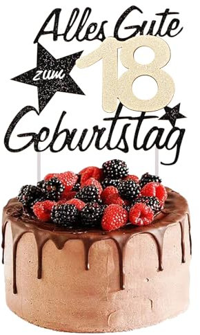 Tortendeko 18 Geburtstag Männer Frauen, 18 Geburtstag Alles Gute zum, 18th Birthday Cake Topper Kuchen Topper Kuchendeko, Happy 18th Birthday Kuchendeko, Gold Schwarz Frauen Männer