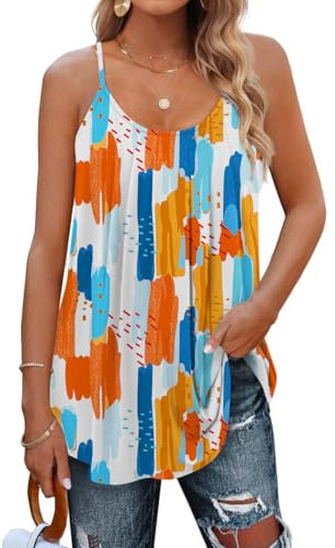 DUOEASE Damen Spaghetti Top Sommer 2025 Locker U-Ausschnitt Tank Top Sommer Damen Oberteile Elegant Bunt-XL