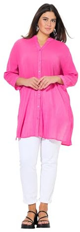 Ulla Popken Longbluse, Krepp, Stehkragen, V-Ausschnitt, 3/4-arm Chemisier Long Montant et col en V, Manches 3/4, Rose, 58-60 Grande Taille Femmes