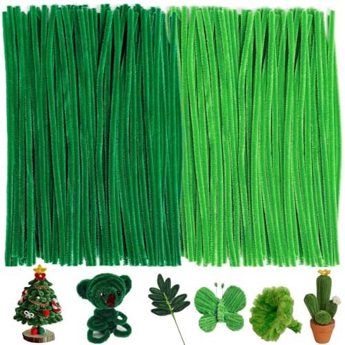 200 Stück Pfeifenreiniger, 2 Verschiedene Grün Pfeifenreiniger zum Basteln, Lang 30 cm x 6mm Pipe Cleaner, Zur Herstellung und Gestaltung von Tierfigur