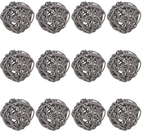 M METERXITY 12-Pack Wicker Rattan Balls 40mm/1.6 Inch Decorative Rattan Balls Orbs Vase Fillers Bowl Fillers for Christmas/Weddings/Thanksgiving/DIY Crafts/Home Decor [Gray]