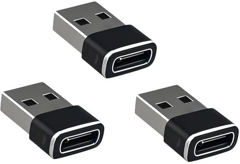 USB to USB-C Adapter 3-Pack for iPhone 16, 16e, 15, Apple Watch 10, 9, iPhone 14, 13, 12 Pro Max Plus, AirPods, Galaxy S25 - Type C Female to USB A Male Cable Converter, Car Charger Adapter
