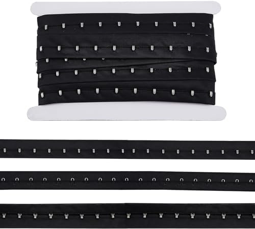 letsinstyle 5 Yards 0.98 Inch Single Hook and Eye Tape Trims, Silver Metal On Black Tape Ribbon, Sewing Accessory for Quilting Corset Bra Renaissance Dance Bridal Costumes