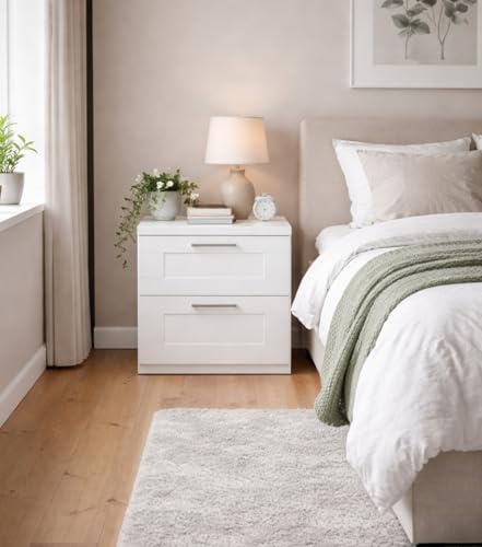 Home Treats White Wooden Bedside Table Set of 2 Drawer Bedroom Funriture For Bedroom Office Home Storage (Single Side Table)