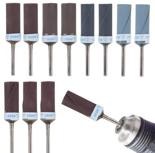 12-Pack Sanding Drums for Dremel, 400-2000 Grit with Mandrels | Assorted grits rotary tool bits for sanding sticks and polishing tasks, compatible Dremel accessory set