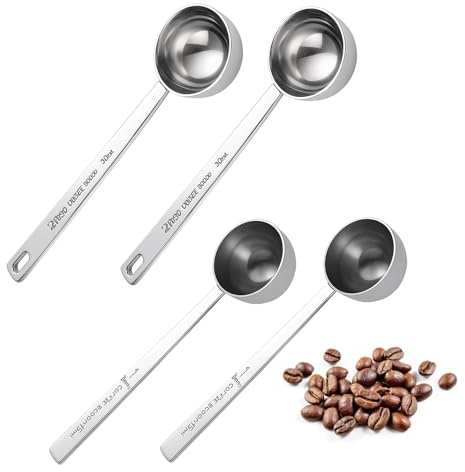 4 Stück Messlöffel Edelstahl, 15ml 30ml Dosierlöffel Für Präzise Messung, Kaffee Mess-Sets Mit Langem Griff, Edelstahl Esslöffel Schaufeln, Für Gemahlenen Kaffee, Losen Tee, Milchbrühe Und Pulver