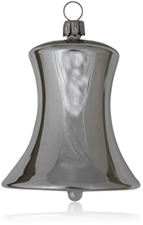 Lauschaer Glas Christbaumschmuck Glocken groß Silber Glanz 2 Stück d 7cm Christbaumschmuck Weihnachtsbaumschmuck mundgeblasen