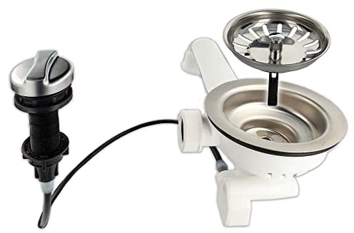 tecuro Bonde pour évier avec tamis 3 1/2'' - diamètre 114 mm - avec câble et commande rotative, Acier inoxydable