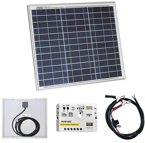 30W 12V Photonic Universe solar power kit with 5A charge controller and battery cables for a motorhome, caravan, camper, boat or any 12V system (30 watt)