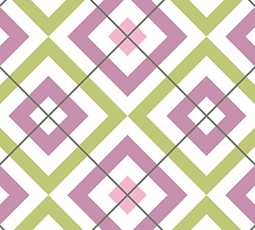 Gräflich Münster'sche Manufaktur Moderne GMM Tapete Modern living - Diamant rosa grün mit Karo (grau grün) angepasst an Farrow and Ball Green Smoke - Höhe 3m Breite 46,5cm