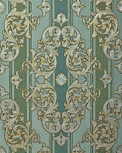 Barock-Tapete EDEM 580-35 Hochwertige geprägte Tapete in Textiloptik und Metallic Effekt kiefern-grün perl-gold silber 5,33 m2