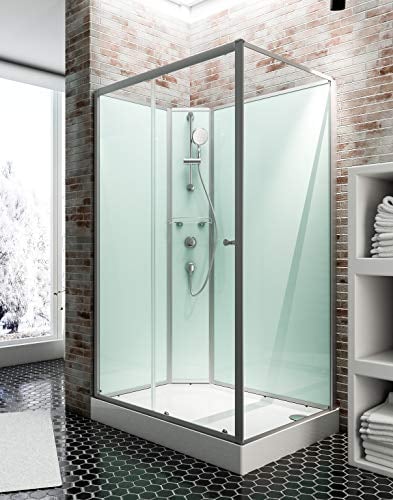Schulte cabine de douche complète en kit 120 x 80 x 204 cm (bac de douche inclus), alu-argenté, avec porte coulissante, ouverture vers la gauche, verre de sécurité porte 5 mm, cabine intégrale