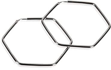 modabilé Creolen Hängend Sechseck Hexagon Damen Rhodiniert (30mm) 925 Sterling Silber Form: Geometrisch Eckige Ohrringe Groß Edel Statement-Schmuck
