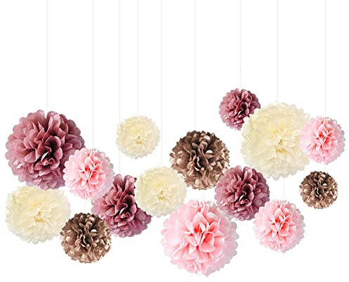 20er Seidenpapier Pompons Rosa Hochzeitsdeko Vintage Bunt Seidenpapier Pompoms Dekoration Papier Blumen Ball Dekorpapier Kit für Hochzeit Geburtstag Baby Shower Bridal Shower Party Deko