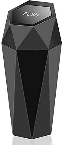 XUEQI Mini Car Plastic Metal Garbage Trash Can Small Car Little Bin Push Type Automotive Mini Garbage Can Waste Storage,Black