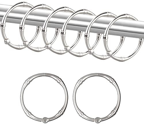Ganchos para cortina de ducha, resistentes al óxido, anillos decorativos de cortina de ducha, ganchos redondos de metal, para barra de ducha de baño, paquete de 12 (plata)