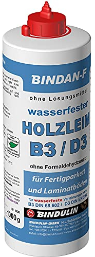 BINDAN-F Holzleim Wasserfest B3/D3-Weißleim Universell Einsetzbar, Inkl. Leimspachtel und Pinsel von E-Com24 (1000 g Flasche)