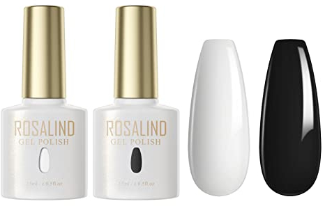 ROSALIND Pintauñas Semipermanentes Negro y Blanco Esmaltes Semipermanentes para Uñas 15ml Kit Manicura Semipermanente Uñas de Gel UV LED Esmalte Uñas