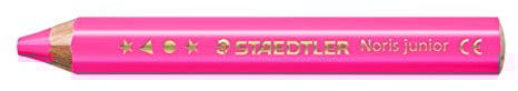 STAEDTLER 3in1 Buntstift Noris junior Bunt-,Wachsmal- und Aquarellstift, neon pink, extra bruchsicher, ideal für Kinder, für viele Oberflächen, 6 Buntstifte in neon pink, 140-F23