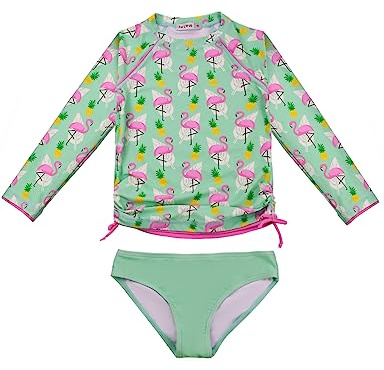 weVSwe Girls Rashguards Toddler Maillot De Bain Crème Solaire Deux Pièces Little Prince Manches Longues Vert Flamant Rose 10 Ans