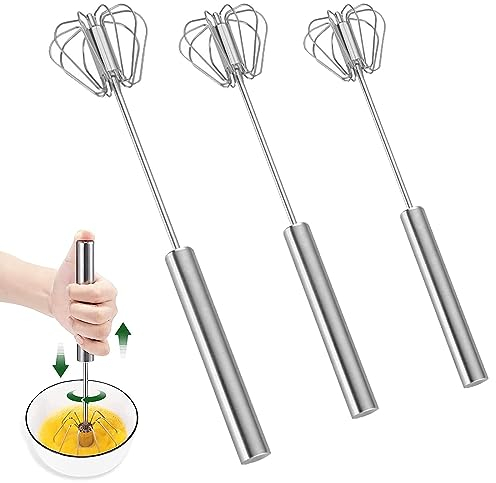 3 Stücke Halbautomatischer Schneebesen, Handgehaltener Schneebesen Aus Edelstahl, Multifunktionaler Halbautomatischer, Automatik Hand Schneebesen, für Mischen, Schlagen, Aufschäumen, Rühren Von Teig