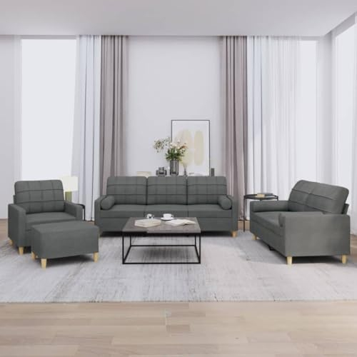Homgoday 4-TLG. Sofagarnitur mit Kissen Sofa Couch Relaxsofa Relaxcouch Gästesofa Loungesofa Polstersofa Sofa Couchgarnitur für Wohnzimmer Schlafzimmer Büro Dunkelgrau Stoff