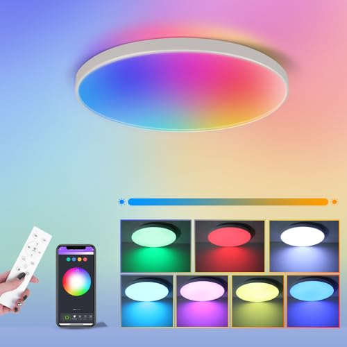 SILAMPDI Led Ceiling Light Tuya Control 24W IP44 Waterproof Bathroom Lights Fitting Smart Ceiling Light Dimmable with Remote Control 1700LM Led Lights for Bedroom Kitchen Living Room