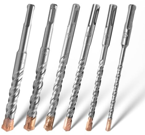 Brocas Hormigon Juego de Brocas SDS Plus 4 Puntas de Metal Duro Pared Broca Cruzadas Broca de Impacto Ideal Para Taladrar en Hormigón Piedra Natural Metal Plástico Granito 6PCS