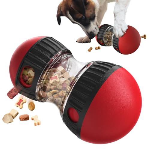 Anlitent Interactive Dog Toys Ball, Moving Treat Dispenser Slow Feeder Puzzle, Treat Dispensing Food Feeding Bowl for All Dogs Mental Stimulation, Not for Aggressive Chewers (Red)