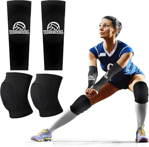 DMNQ 1 Par de Cool Night Black Talla s Rodilleras Balonmano y 1 par de Black Youth Talla Manguitos Voleibol Equipo de Protección de Voleibol Deportivo Voleibol Accesorios